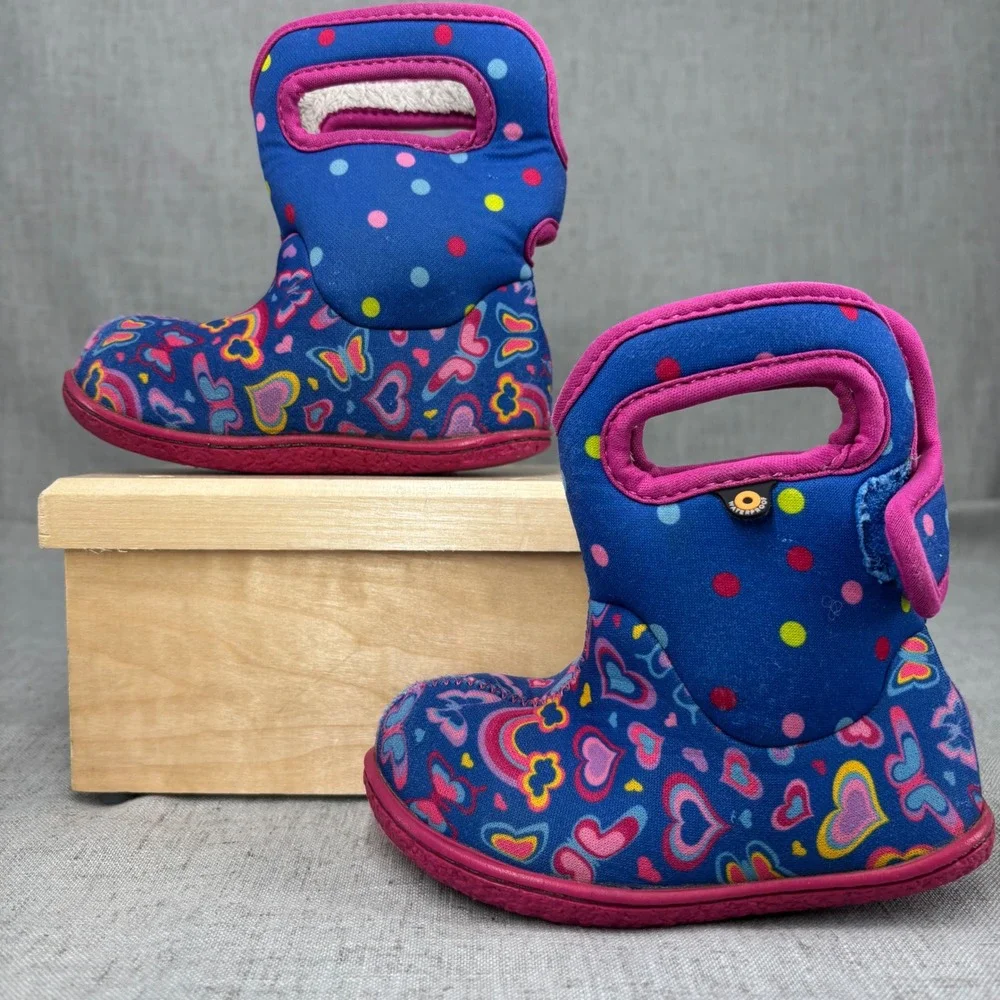 Bogs Baby Rainbow Blue Pink Waterproof Insulated Winter Boots Pull On Kid Size 7